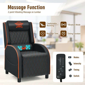 PU Leather Massage Gaming Recliner Chair with Adjustable Backrest & Footrest, Ergonomic Racing Style Single Sofa Home Theater Seating