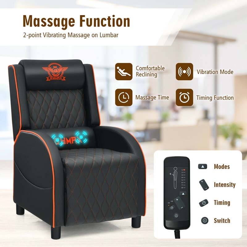 PU Leather Massage Gaming Recliner Chair with Adjustable Backrest & Footrest, Ergonomic Racing Style Single Sofa Home Theater Seating