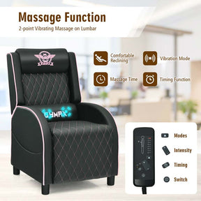 PU Leather Massage Gaming Recliner Chair with Adjustable Backrest & Footrest, Ergonomic Racing Style Single Sofa Home Theater Seating