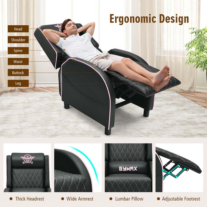 PU Leather Massage Gaming Recliner Chair with Adjustable Backrest & Footrest, Ergonomic Racing Style Single Sofa Home Theater Seating