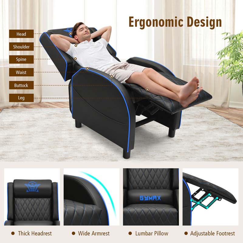 PU Leather Massage Gaming Recliner Chair with Adjustable Backrest & Footrest, Ergonomic Racing Style Single Sofa Home Theater Seating