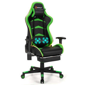 LED Massage Gaming Chair, Height Adjustable Racing Computer Office Chair with Footrest, Ergonomic High Back PU Swivel Game Chair