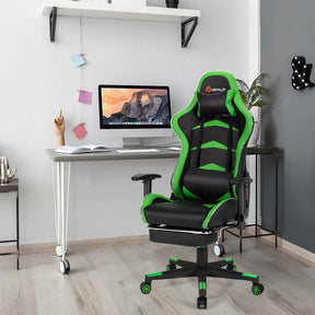 LED Massage Gaming Chair, Height Adjustable Racing Computer Office Chair with Footrest, Ergonomic High Back PU Swivel Game Chair