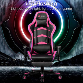 LED Massage Gaming Chair, Height Adjustable Racing Computer Office Chair with Footrest, Ergonomic High Back PU Swivel Game Chair