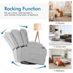 360° Swivel Electric Massage Recliner Rocking Chair Single Soft Sofa with Heater & Retractable Footrest