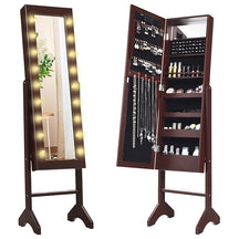 18 LED Standing Jewelry Armoire with Full Length Mirror & 16 Lipstick Holders, Large Jewelry Cabinet Organizer Inside Makeup Mirror for Bedroom