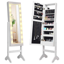 18 LED Standing Jewelry Armoire with Full Length Mirror & 16 Lipstick Holders, Large Jewelry Cabinet Organizer Inside Makeup Mirror for Bedroom