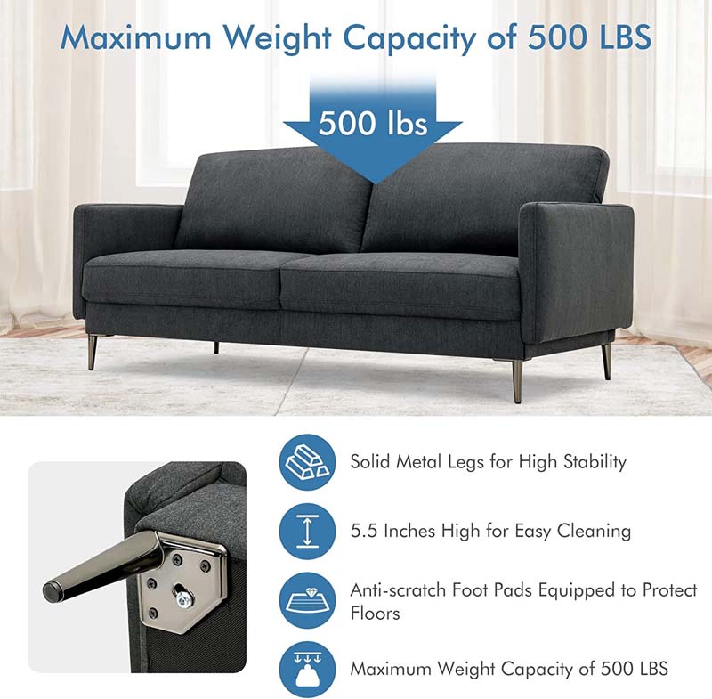 CertiPUR-US Modern Loveseat Sofa Couch, Upholstered 2-Seat Small Apartment Furniture with Comfy Backrest Cushion & Solid Metal Legs
