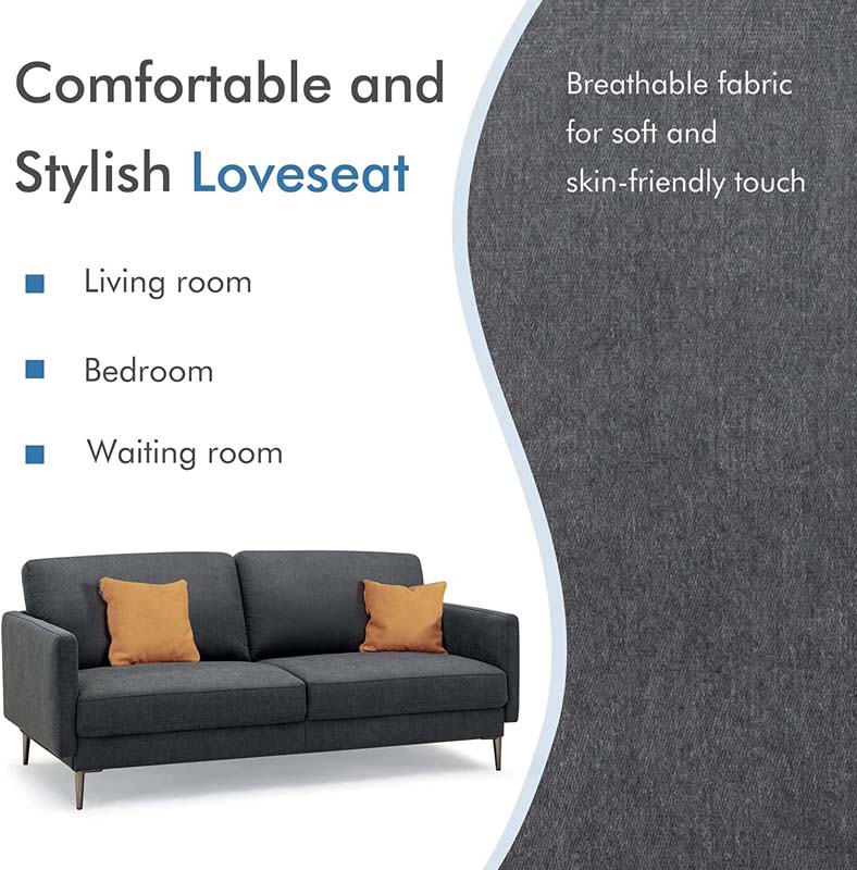 CertiPUR-US Modern Loveseat Sofa Couch, Upholstered 2-Seat Small Apartment Furniture with Comfy Backrest Cushion & Solid Metal Legs