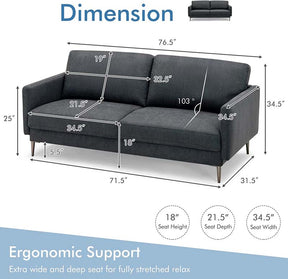CertiPUR-US Modern Loveseat Sofa Couch, Upholstered 2-Seat Small Apartment Furniture with Comfy Backrest Cushion & Solid Metal Legs