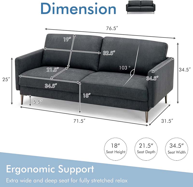 CertiPUR-US Modern Loveseat Sofa Couch, Upholstered 2-Seat Small Apartment Furniture with Comfy Backrest Cushion & Solid Metal Legs