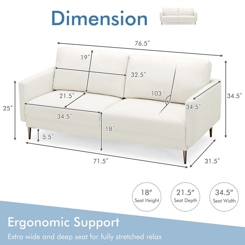 CertiPUR-US Modern Loveseat Sofa Couch, Upholstered 2-Seat Small Apartment Furniture with Comfy Backrest Cushion & Solid Metal Legs