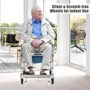 4 in 1 Bedside Commode Chair Transport Shower Wheelchair Toilet Chair with Folding Pedal
