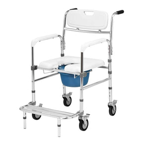 4 in 1 Bedside Commode Chair Transport Shower Wheelchair Toilet Chair with Folding Pedal