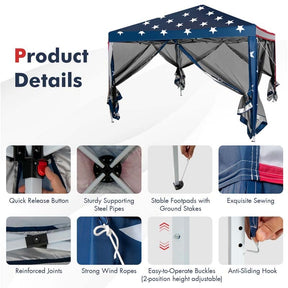10x10FT Pop-Up Canopy Tent, Easy Setup Instant Folding Shelter w/ Mesh Netting, Carry Bag, Adjustable Height for Camping Outdoor Events