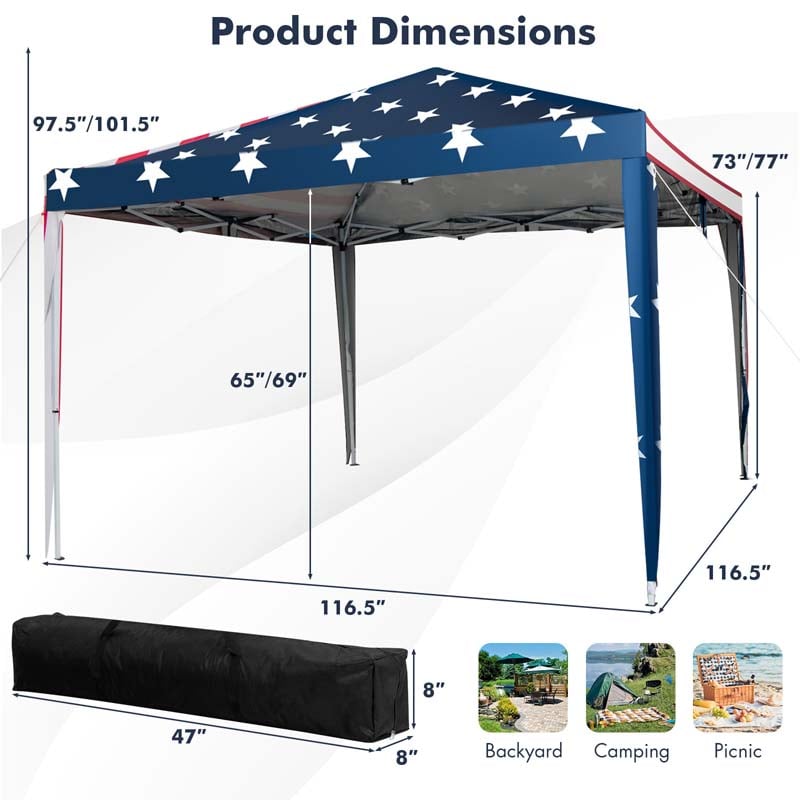10x10FT Pop-Up Canopy Tent, Easy Setup Instant Folding Shelter w/ Mesh Netting, Carry Bag, Adjustable Height for Camping Outdoor Events