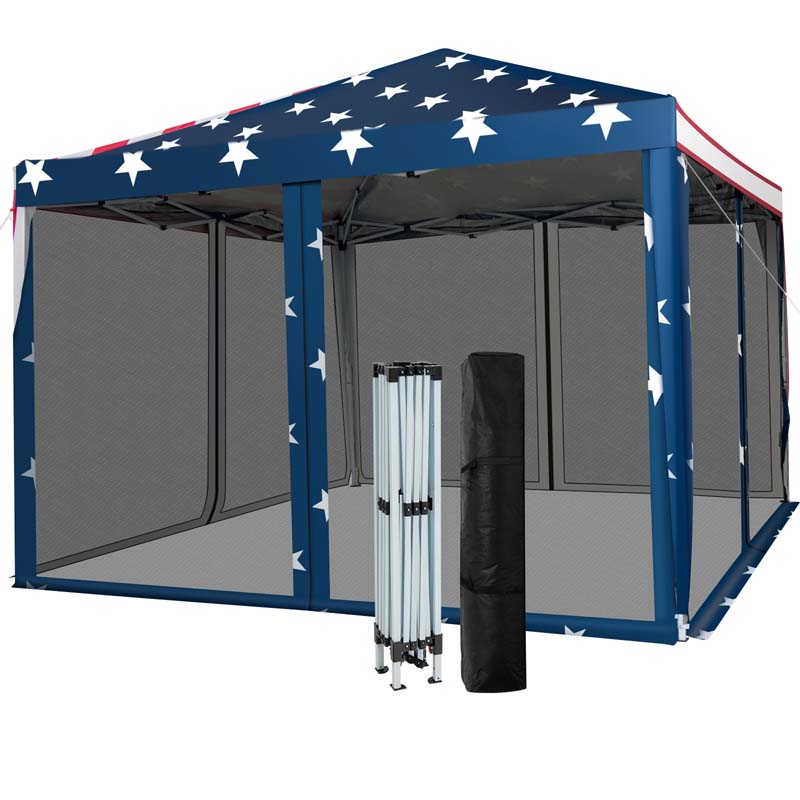 10x10FT Pop-Up Canopy Tent, Easy Setup Instant Folding Shelter w/ Mesh Netting, Carry Bag, Adjustable Height for Camping Outdoor Events