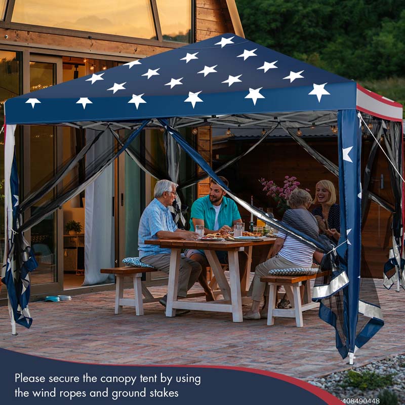 10x10FT Pop-Up Canopy Tent, Easy Setup Instant Folding Shelter w/ Mesh Netting, Carry Bag, Adjustable Height for Camping Outdoor Events