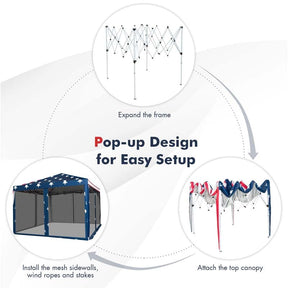 10x10FT Pop-Up Canopy Tent, Easy Setup Instant Folding Shelter w/ Mesh Netting, Carry Bag, Adjustable Height for Camping Outdoor Events