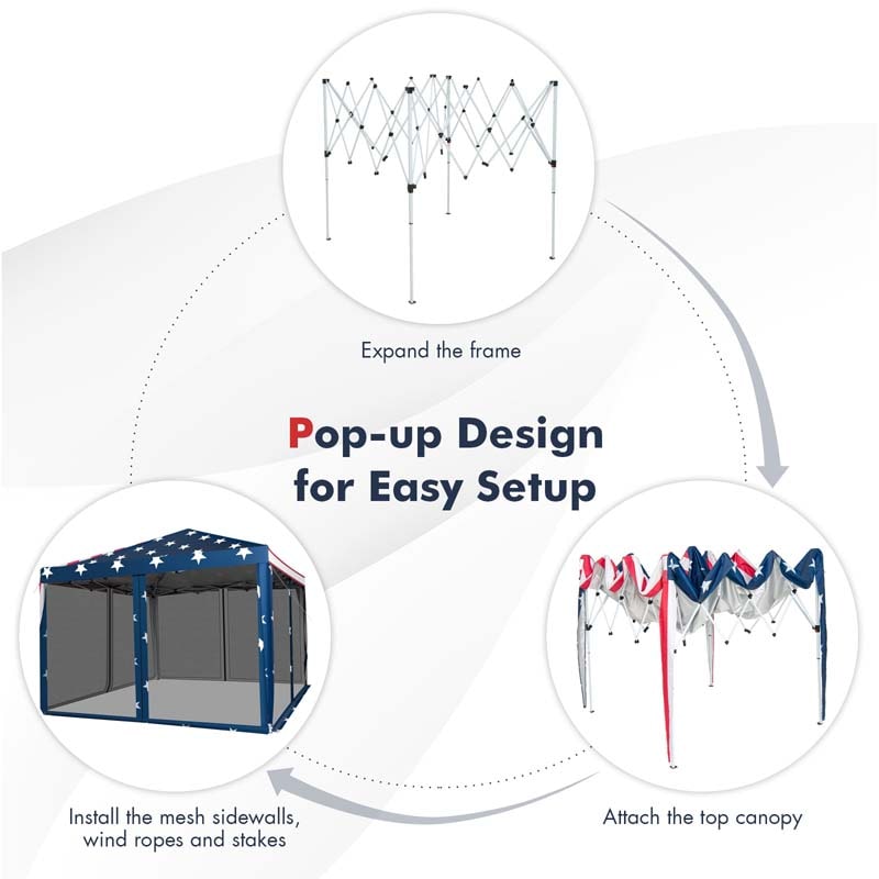 10x10FT Pop-Up Canopy Tent, Easy Setup Instant Folding Shelter w/ Mesh Netting, Carry Bag, Adjustable Height for Camping Outdoor Events