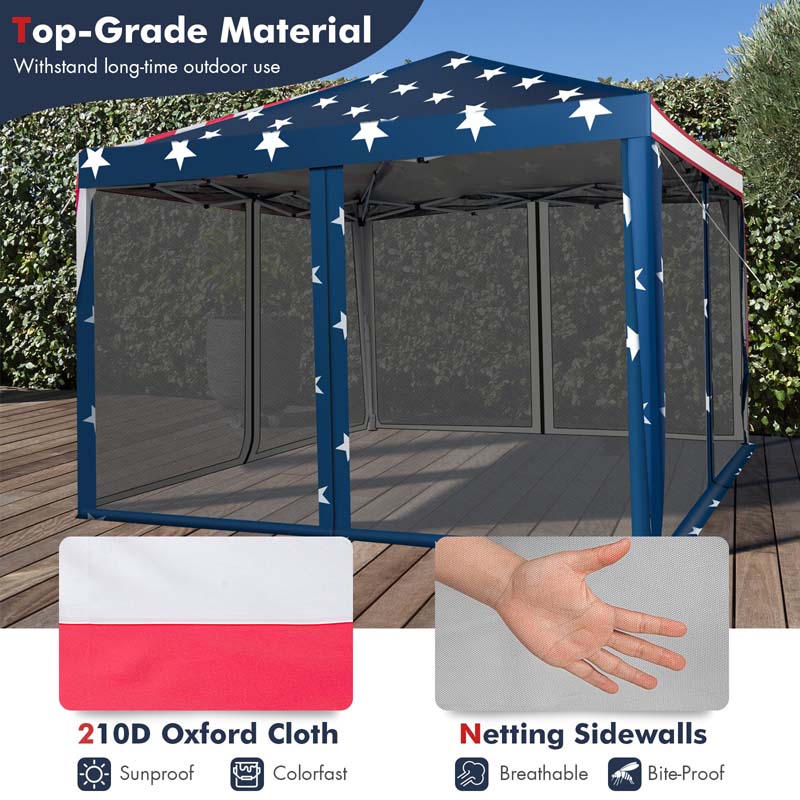 10x10FT Pop-Up Canopy Tent, Easy Setup Instant Folding Shelter w/ Mesh Netting, Carry Bag, Adjustable Height for Camping Outdoor Events