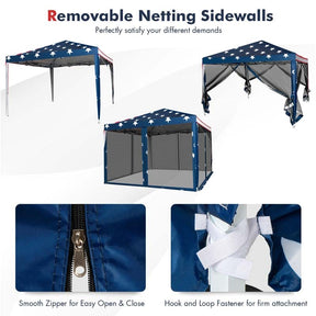 10x10FT Pop-Up Canopy Tent, Easy Setup Instant Folding Shelter w/ Mesh Netting, Carry Bag, Adjustable Height for Camping Outdoor Events