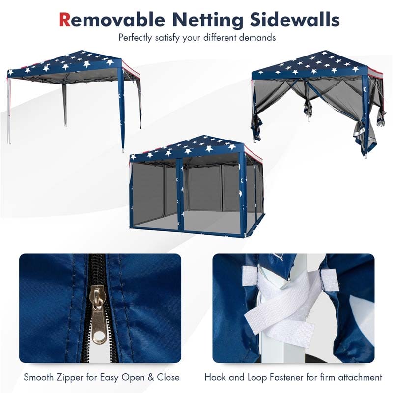 10x10FT Pop-Up Canopy Tent, Easy Setup Instant Folding Shelter w/ Mesh Netting, Carry Bag, Adjustable Height for Camping Outdoor Events