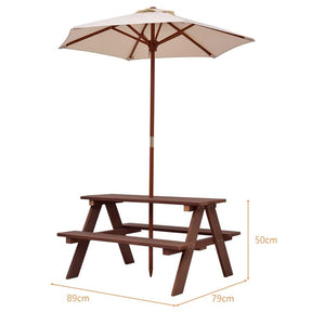 4-Seat Kids Picnic Table Bench Set with Removable Umbrella, Outdoor Wooden Children Activity Table & Chairs Set for Backyard Patio Garden