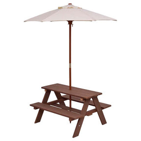 4-Seat Kids Picnic Table Bench Set with Removable Umbrella, Outdoor Wooden Children Activity Table & Chairs Set for Backyard Patio Garden