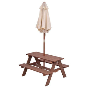 4-Seat Kids Picnic Table Bench Set with Removable Umbrella, Outdoor Wooden Children Activity Table & Chairs Set for Backyard Patio Garden