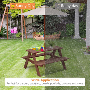 4-Seat Kids Picnic Table Bench Set with Removable Umbrella, Outdoor Wooden Children Activity Table & Chairs Set for Backyard Patio Garden