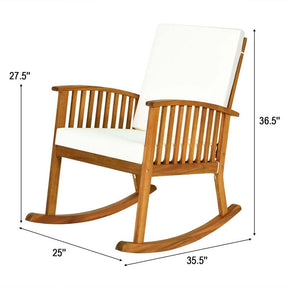 Acacia Wood Outdoor Rocking Chair, Wooden Porch Rocker with Detachable Washable Cushions for Patio Backyard Poolside & Indoor Use