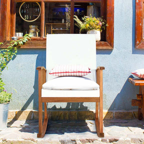 Acacia Wood Outdoor Rocking Chair, Wooden Porch Rocker with Detachable Washable Cushions for Patio Backyard Poolside & Indoor Use