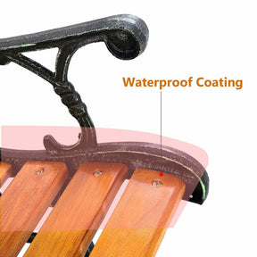 Large Cast Iron Outdoor Bench Seat, Weatherproof Wooden Garden Bench for Patio Park Porch