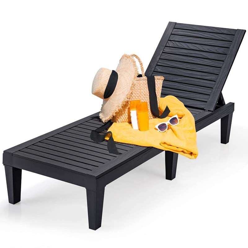 Outdoor Chaise Lounge Chair, 5-Position Adjustable Recliner with Weather-Resistant Wood Texture, Waterproof Sun Lounger for Poolside, Backyard