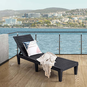 Outdoor Chaise Lounge Chair, 5-Position Adjustable Recliner with Weather-Resistant Wood Texture, Waterproof Sun Lounger for Poolside, Backyard