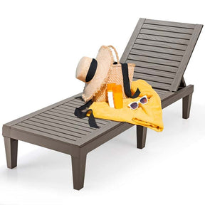 Outdoor Chaise Lounge Chair, 5-Position Adjustable Recliner with Weather-Resistant Wood Texture, Waterproof Sun Lounger for Poolside, Backyard