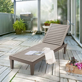 Outdoor Chaise Lounge Chair, 5-Position Adjustable Recliner with Weather-Resistant Wood Texture, Waterproof Sun Lounger for Poolside, Backyard