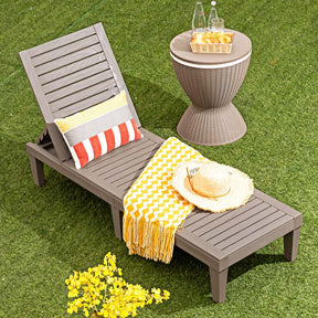 Outdoor Chaise Lounge Chair, 5-Position Adjustable Recliner with Weather-Resistant Wood Texture, Waterproof Sun Lounger for Poolside, Backyard