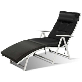 Folding Outdoor Chaise Lounge Chair, 7-Position Adjustable Reclining Pool Beach Chair Patio Sun Lounger with Removable Cushion & Pillow