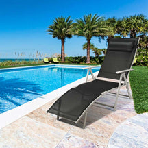 Folding Outdoor Chaise Lounge Chair, 7-Position Adjustable Reclining Pool Beach Chair Patio Sun Lounger with Removable Cushion & Pillow