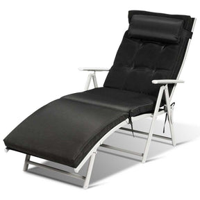 Folding Outdoor Chaise Lounge Chair, 7-Position Adjustable Reclining Pool Beach Chair Patio Sun Lounger with Removable Cushion & Pillow