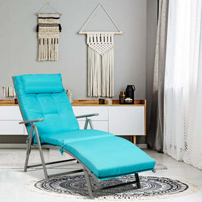 Folding Outdoor Chaise Lounge Chair, 7-Position Adjustable Reclining Pool Beach Chair Patio Sun Lounger with Removable Cushion & Pillow