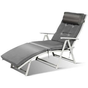 Folding Outdoor Chaise Lounge Chair, 7-Position Adjustable Reclining Pool Beach Chair Patio Sun Lounger with Removable Cushion & Pillow