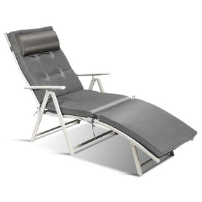 Folding Outdoor Chaise Lounge Chair, 7-Position Adjustable Reclining Pool Beach Chair Patio Sun Lounger with Removable Cushion & Pillow