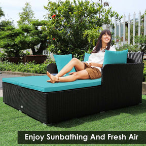 Outdoor Wicker Rattan Daybed, 2 Person Patio Chaise Lounge Chair with Cushions & 4 Pillows for Poolside Backyard Garden Balcony