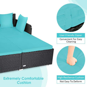 Outdoor Wicker Rattan Daybed, 2 Person Patio Chaise Lounge Chair with Cushions & 4 Pillows for Poolside Backyard Garden Balcony