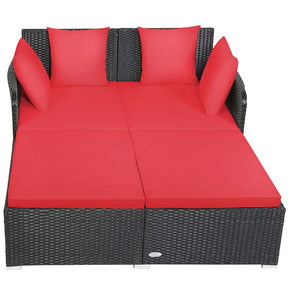 Outdoor Wicker Rattan Daybed, 2 Person Patio Chaise Lounge Chair with Cushions & 4 Pillows for Poolside Backyard Garden Balcony