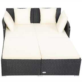 Outdoor Wicker Rattan Daybed, 2 Person Patio Chaise Lounge Chair with Cushions & 4 Pillows for Poolside Backyard Garden Balcony