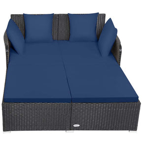 Outdoor Wicker Rattan Daybed, 2 Person Patio Chaise Lounge Chair with Cushions & 4 Pillows for Poolside Backyard Garden Balcony